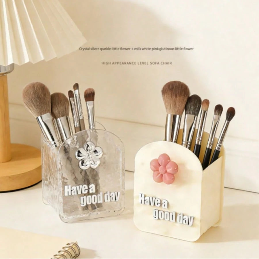 1pc Toothbrush Toothpaste Makeup Brush Storage Holder, Transparent Milky White, Wall-Mounted No-Drill Mirror Cabinet Cosmetic Storage Box
