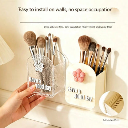 1pc Toothbrush Toothpaste Makeup Brush Storage Holder, Transparent Milky White, Wall-Mounted No-Drill Mirror Cabinet Cosmetic Storage Box