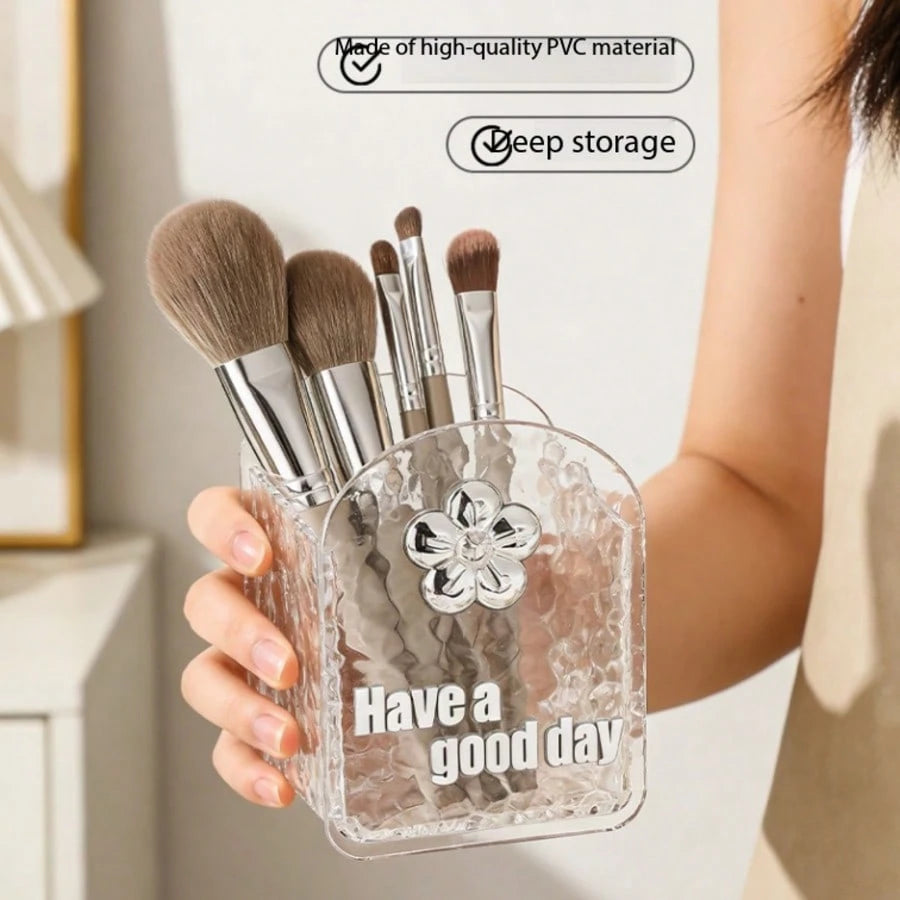 1pc Toothbrush Toothpaste Makeup Brush Storage Holder, Transparent Milky White, Wall-Mounted No-Drill Mirror Cabinet Cosmetic Storage Box