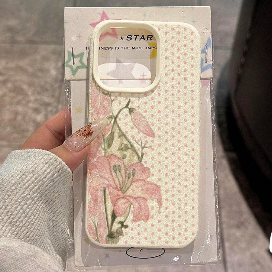 1pc TPU Material Cute Polka Dot Lily Floral Pattern Phone Case Compatible With IPhone 17 Pro Max/17/16 Pro Max/15/13/12/11, S20 FE/A15/S24/A55, Note 11/Note 12/Note 13 Pro, Full Coverage Anti-Drop Sof