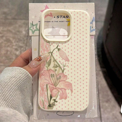 1pc TPU Material Cute Polka Dot Lily Floral Pattern Phone Case Compatible With IPhone 17 Pro Max/17/16 Pro Max/15/13/12/11, S20 FE/A15/S24/A55, Note 11/Note 12/Note 13 Pro, Full Coverage Anti-Drop Sof