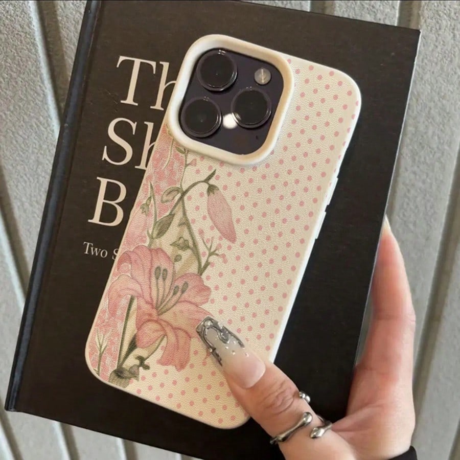 1pc TPU Material Cute Polka Dot Lily Floral Pattern Phone Case Compatible With IPhone 17 Pro Max/17/16 Pro Max/15/13/12/11, S20 FE/A15/S24/A55, Note 11/Note 12/Note 13 Pro, Full Coverage Anti-Drop Sof