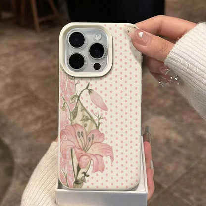 1pc TPU Material Cute Polka Dot Lily Floral Pattern Phone Case Compatible With IPhone 17 Pro Max/17/16 Pro Max/15/13/12/11, S20 FE/A15/S24/A55, Note 11/Note 12/Note 13 Pro, Full Coverage Anti-Drop Sof