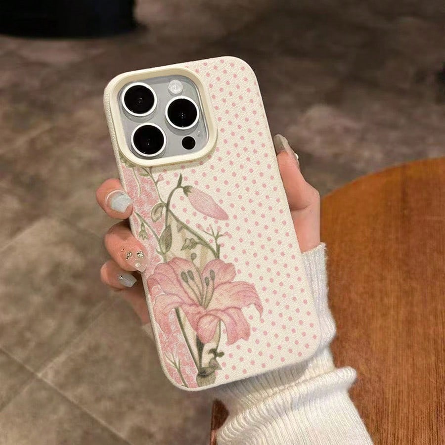 1pc TPU Material Cute Polka Dot Lily Floral Pattern Phone Case Compatible With IPhone 17 Pro Max/17/16 Pro Max/15/13/12/11, S20 FE/A15/S24/A55, Note 11/Note 12/Note 13 Pro, Full Coverage Anti-Drop Sof