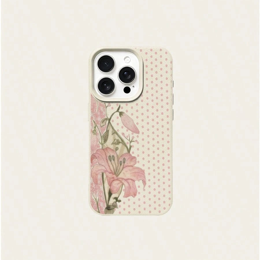 1pc TPU Material Cute Polka Dot Lily Floral Pattern Phone Case Compatible With IPhone 17 Pro Max/17/16 Pro Max/15/13/12/11, S20 FE/A15/S24/A55, Note 11/Note 12/Note 13 Pro, Full Coverage Anti-Drop Sof