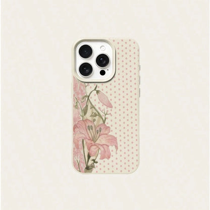 1pc TPU Material Cute Polka Dot Lily Floral Pattern Phone Case Compatible With IPhone 17 Pro Max/17/16 Pro Max/15/13/12/11, S20 FE/A15/S24/A55, Note 11/Note 12/Note 13 Pro, Full Coverage Anti-Drop Sof