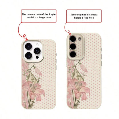 1pc TPU Material Cute Polka Dot Lily Floral Pattern Phone Case Compatible With IPhone 17 Pro Max/17/16 Pro Max/15/13/12/11, S20 FE/A15/S24/A55, Note 11/Note 12/Note 13 Pro, Full Coverage Anti-Drop Sof