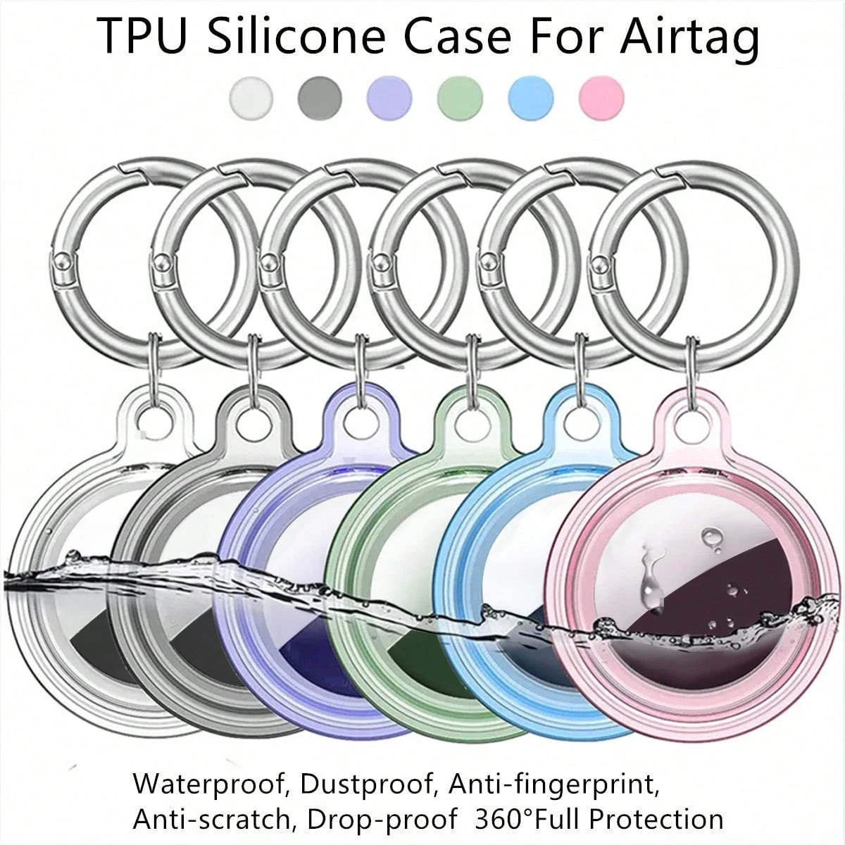 1pc Transparent TPU Protective Case For Airtag Antil-Lost Tracker, Soft Silicone Full Coverage, Waterproof Dustproof Shockproof, With Metal Keychain, Multiple Colors Available, Great Gift Idea