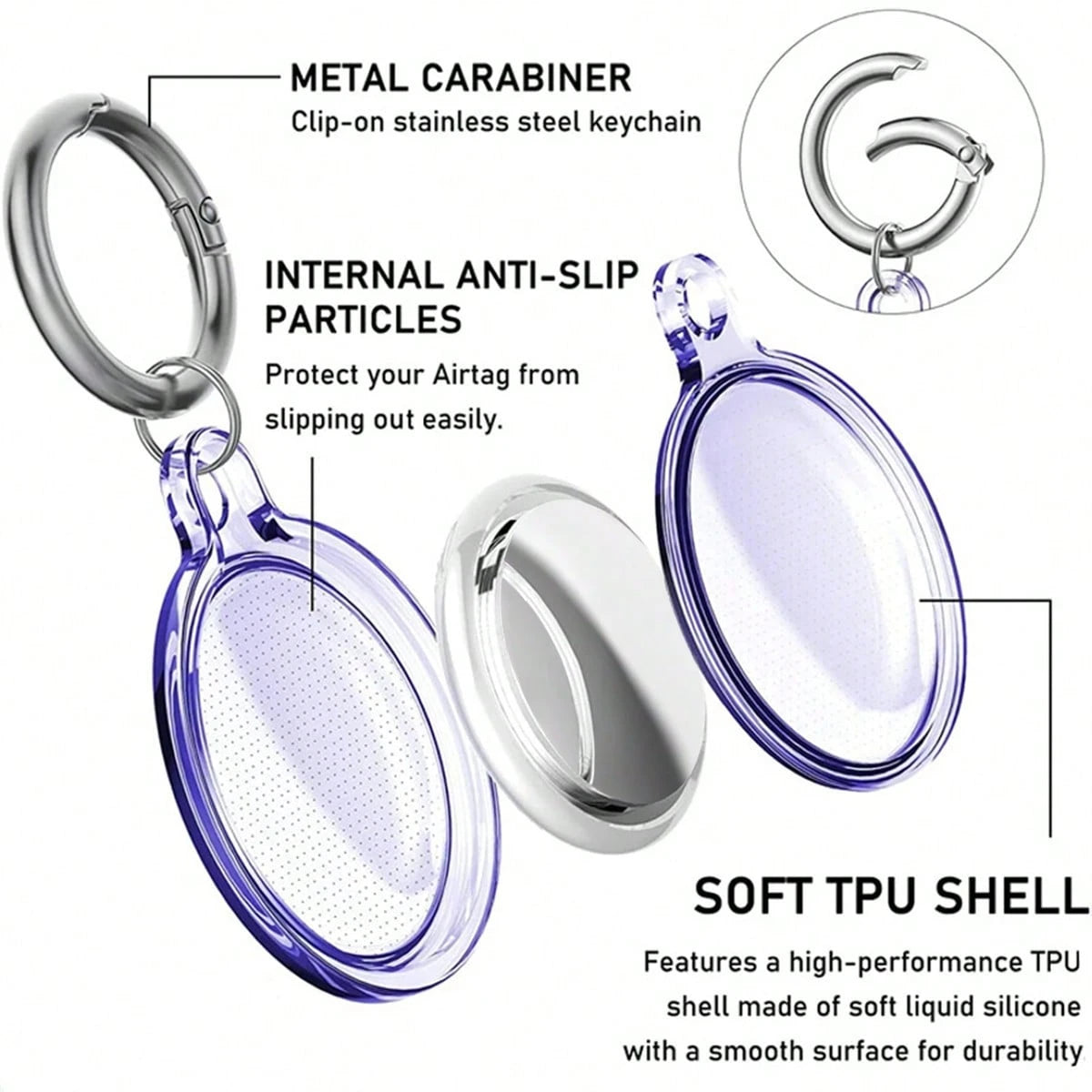 1pc Transparent TPU Protective Case For Airtag Antil-Lost Tracker, Soft Silicone Full Coverage, Waterproof Dustproof Shockproof, With Metal Keychain, Multiple Colors Available, Great Gift Idea