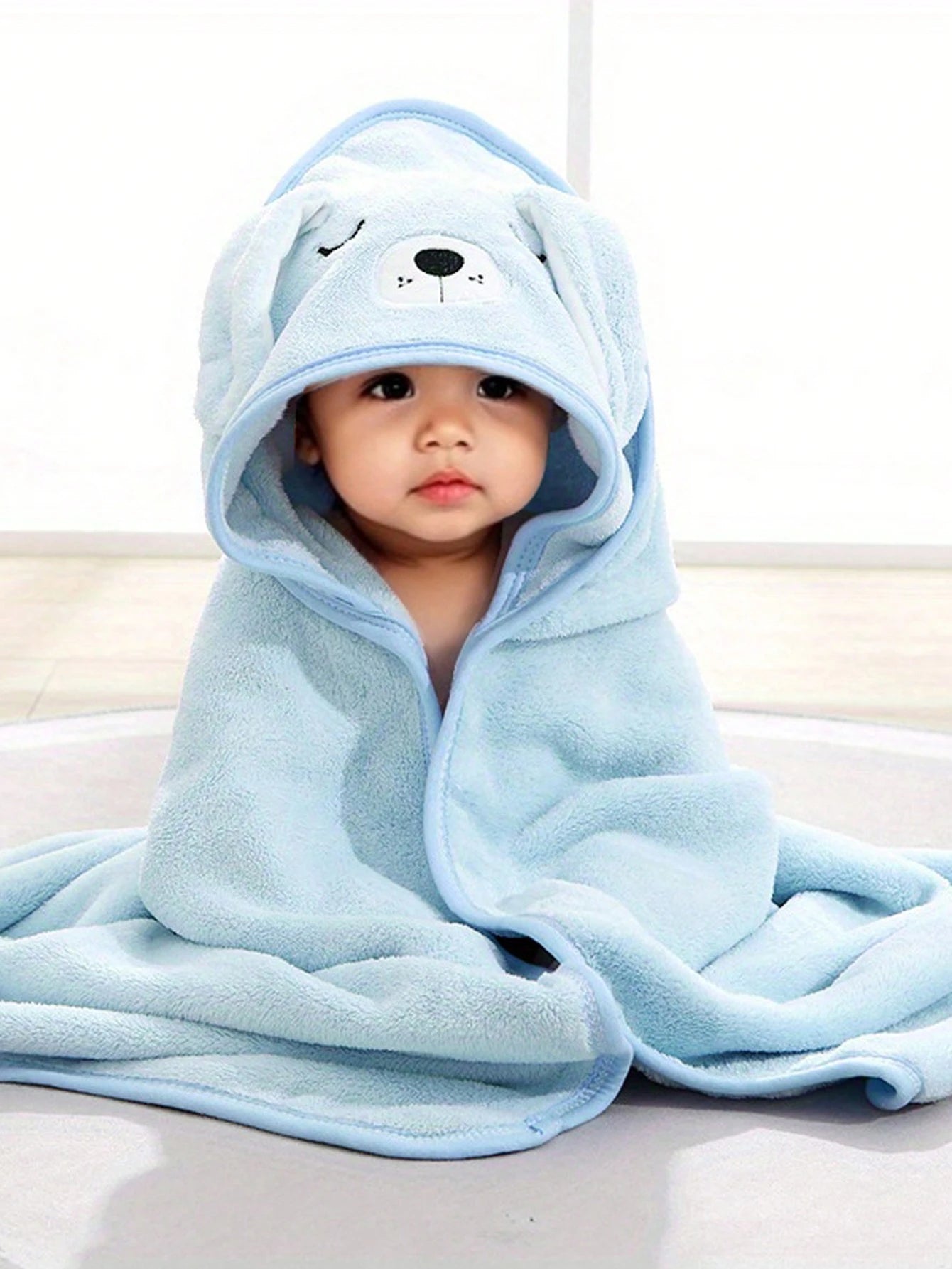 1pc Unisex Polyester Fabric Hooded Coral Fleece Soft & Quick Dry Bathrobes, Baby Blanket, Suitable For Bathing, Beach, All Seasons, Size 80cm/31.5inch*80cm/31.5inch