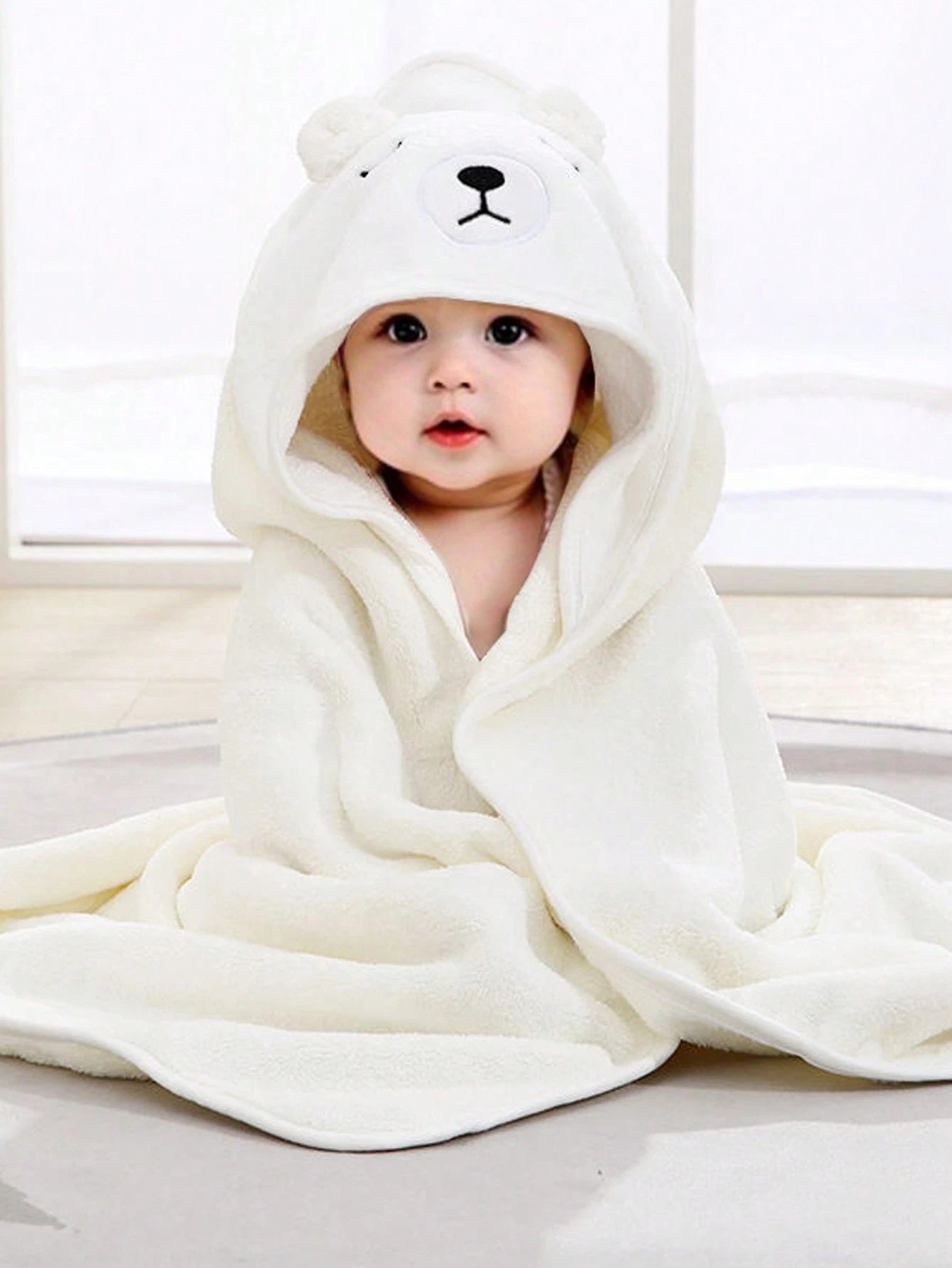 1pc Unisex Polyester Fabric Hooded Coral Fleece Soft & Quick Dry Bathrobes, Baby Blanket, Suitable For Bathing, Beach, All Seasons, Size 80cm/31.5inch*80cm/31.5inch