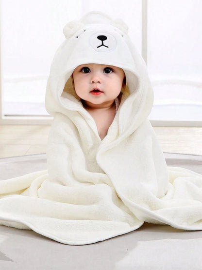 1pc Unisex Polyester Fabric Hooded Coral Fleece Soft & Quick Dry Bathrobes, Baby Blanket, Suitable For Bathing, Beach, All Seasons, Size 80cm/31.5inch*80cm/31.5inch