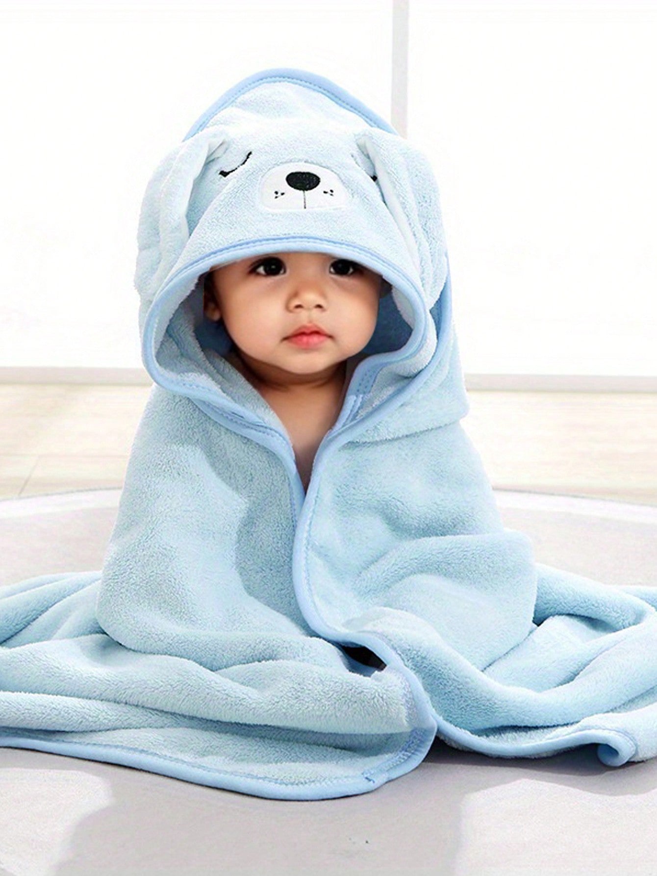 1pc Unisex Polyester Fabric Hooded Coral Fleece Soft & Quick Dry Bathrobes, Baby Blanket, Suitable For Bathing, Beach, All Seasons, Size 80cm/31.5inch*80cm/31.5inch