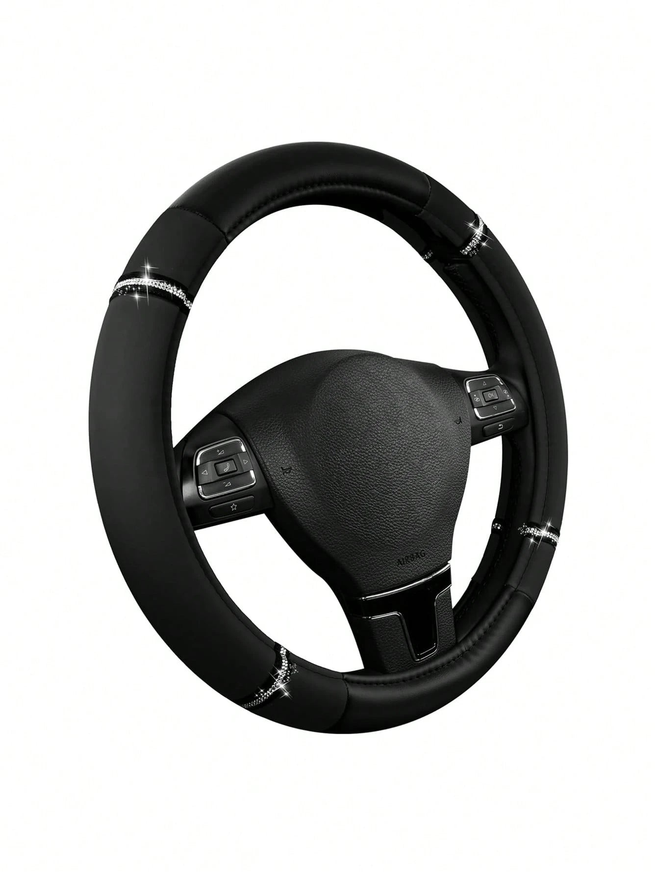 1pc Universal Rhinestone PU Car Steering Wheel Cover, Luxury Shiny Anti-Slip, 36-38cm, Cute Fashionable Women's Car Interior Accessory, Suitable For Most Sedans, SUVs And Trucks