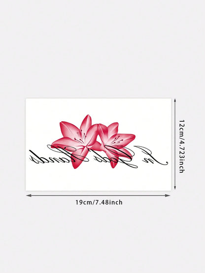 1pc Valentine's Day Limited Edition Y2K Style Red Lily Flower & English Letter Waterproof Sweatproof Washable Temporary Tattoo, Suitable For Arm & Shoulder, Realistic 3-5 Days Lasting
