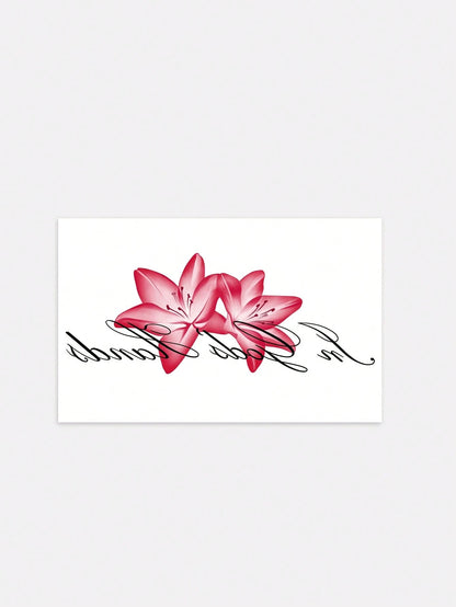 1pc Valentine's Day Limited Edition Y2K Style Red Lily Flower & English Letter Waterproof Sweatproof Washable Temporary Tattoo, Suitable For Arm & Shoulder, Realistic 3-5 Days Lasting