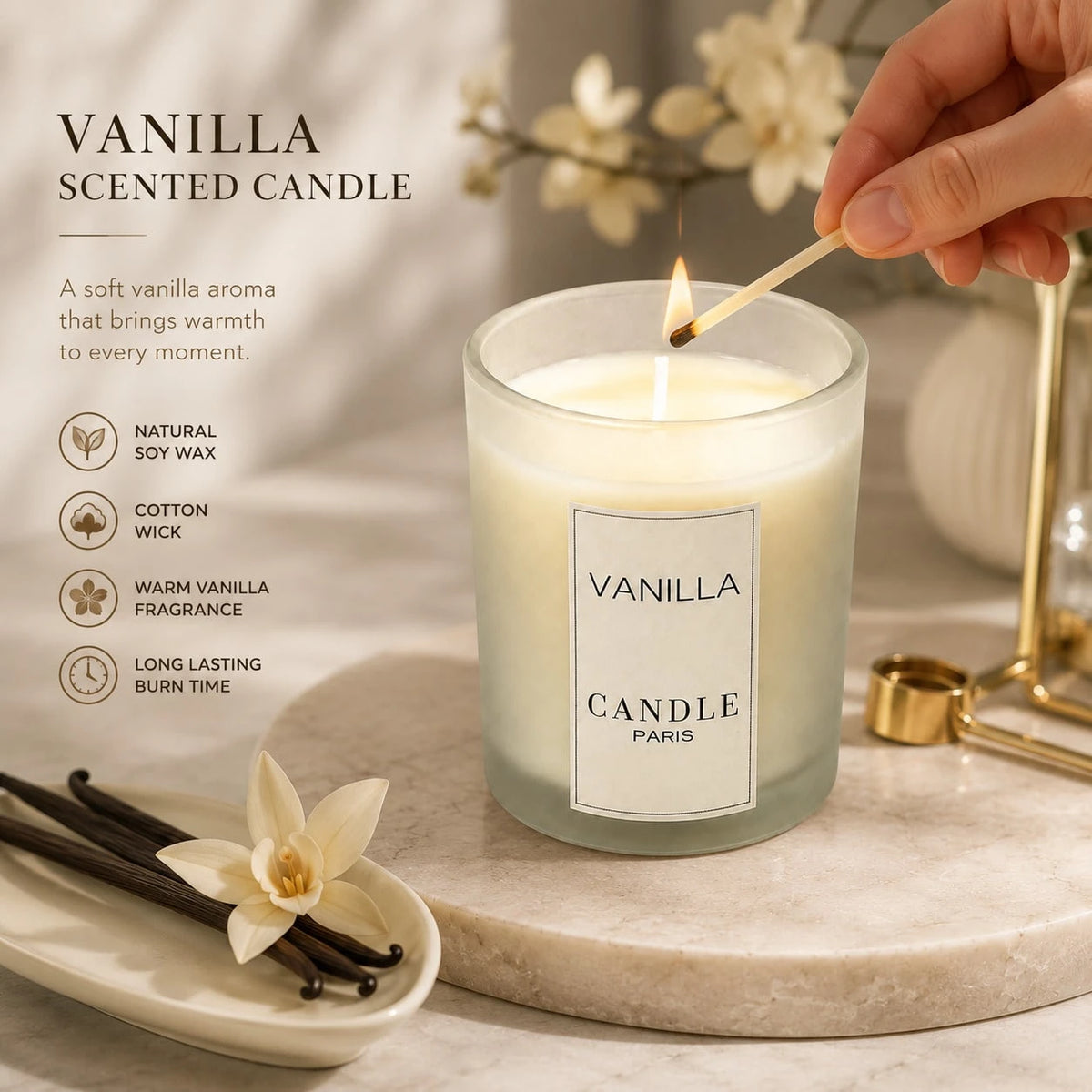 1pc [Vanilla Scent| Elegant] Elegant Vanilla Scented Candle| Round Soy Wax Jar With Glitter Accents| Suitable For Home, Hotel, Wedding Decor, Ideal Gift For Christmas, Halloween, Valentine's Day, M