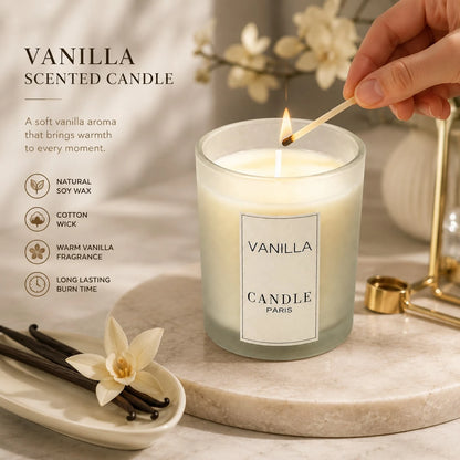 1pc [Vanilla Scent| Elegant] Elegant Vanilla Scented Candle| Round Soy Wax Jar With Glitter Accents| Suitable For Home, Hotel, Wedding Decor, Ideal Gift For Christmas, Halloween, Valentine's Day, M