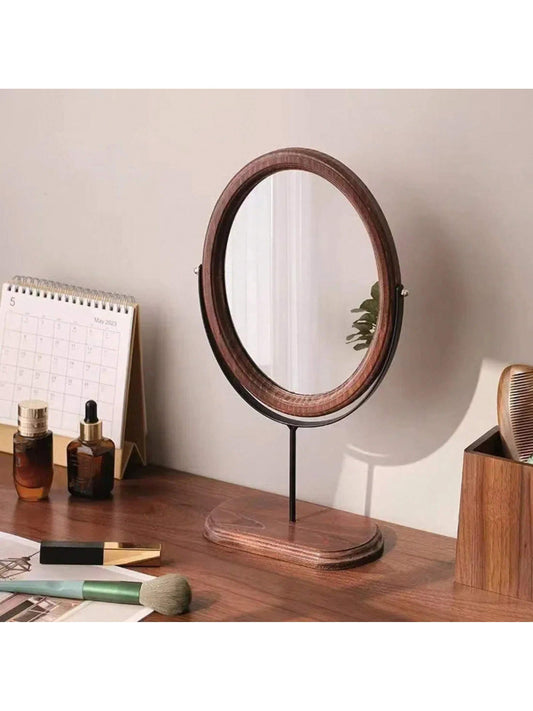1pc Vanity Makeup Mirror, New Chinese Style Simple Elegant Desktop Swivel Vintage Chinese Wooden Dressing Mirror Gifts Birthday Graduation Home Decor Back To School Room Decor School Supplies