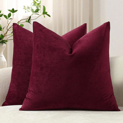 1pc Velvet Christmas Throw Pillow Covers Decorative Square Pillowcase Soft Solid Cushion Case For Sofa Bedroom Chair Car 18x18 Inch Red Wine