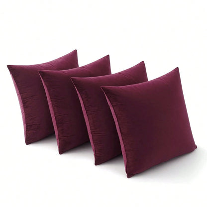 1pc Velvet Christmas Throw Pillow Covers Decorative Square Pillowcase Soft Solid Cushion Case For Sofa Bedroom Chair Car 18x18 Inch Red Wine