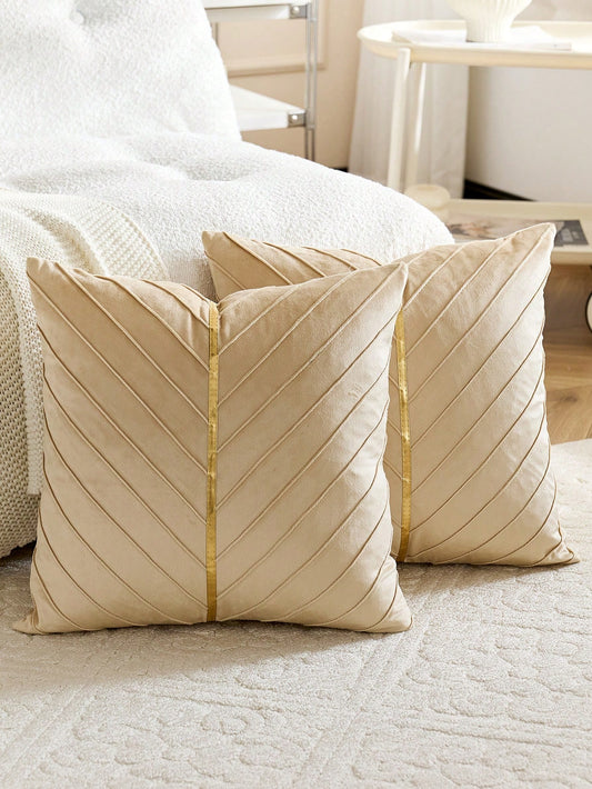1pc Velvet Gold Shiny Diagonal Stripe Throw Pillow Cover, Square Cushion Case, Holiday Home Decor Pillow, Soft Comfortable Fabric, Modern Decorative Sofa, Home Bedroom, Dorm Use