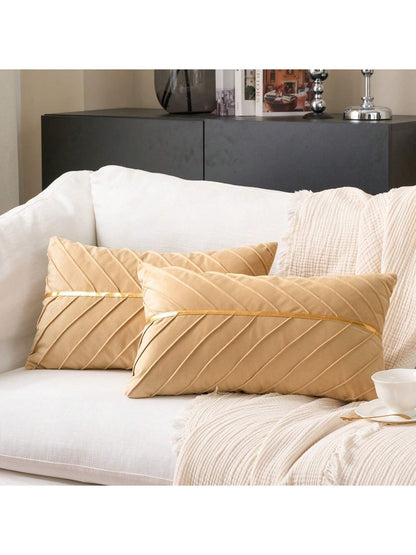 1pc Velvet Gold Shiny Diagonal Stripe Throw Pillow Cover, Square Cushion Case, Holiday Home Decor Pillow, Soft Comfortable Fabric, Modern Decorative Sofa, Home Bedroom, Dorm Use