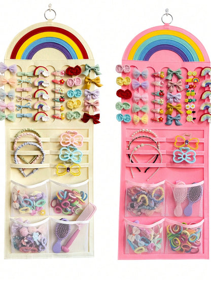 1pc Vibrant Rainbow Hair Clip For Girls| Space-Saving Wall Mounted Storage Holder With Multi-Pockets, Perfect For Hair Bows, Barrettes & Small Additions,Baby Birthday Gift Baby Shower Gift