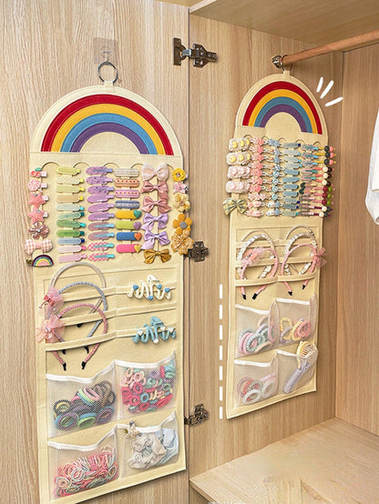1pc Vibrant Rainbow Hair Clip For Girls| Space-Saving Wall Mounted Storage Holder With Multi-Pockets, Perfect For Hair Bows, Barrettes & Small Additions,Baby Birthday Gift Baby Shower Gift