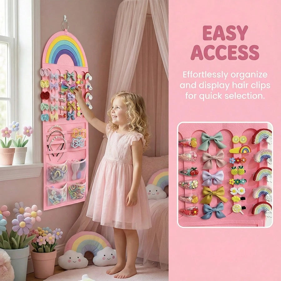 1pc Vibrant Rainbow Hair Clip For Girls| Space-Saving Wall Mounted Storage Holder With Multi-Pockets, Perfect For Hair Bows, Barrettes & Small Additions,Baby Birthday Gift Baby Shower Gift