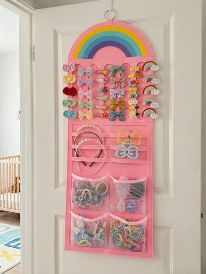 1pc Vibrant Rainbow Hair Clip For Girls| Space-Saving Wall Mounted Storage Holder With Multi-Pockets, Perfect For Hair Bows, Barrettes & Small Additions,Baby Birthday Gift Baby Shower Gift