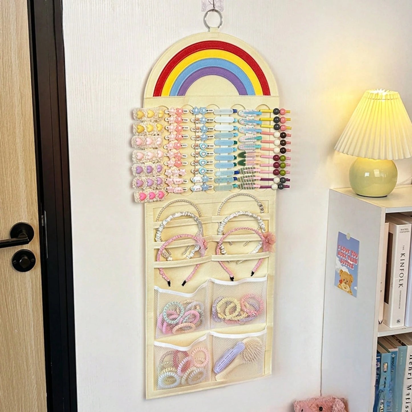 1pc Vibrant Rainbow Hair Clip For Girls| Space-Saving Wall Mounted Storage Holder With Multi-Pockets, Perfect For Hair Bows, Barrettes & Small Additions,Baby Birthday Gift Baby Shower Gift