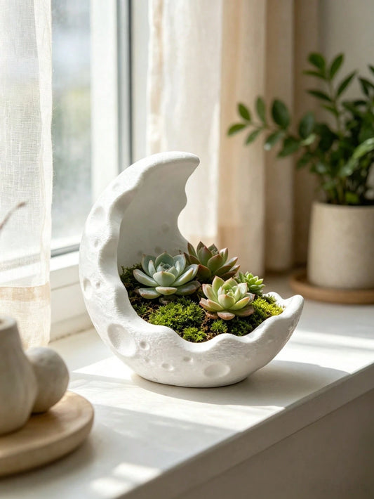1pc Vintage Crescent Moon Resin Planter, Matte Texture, Suitable For B&B, Tea Room, Desktop Greenery Decor, Succulent Planting, Moss Micro Landscape, Potted Plants, Landscape Flower Pot, Applicable To