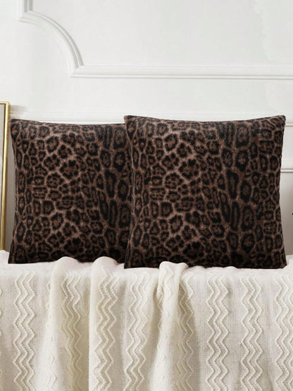 1pc Vintage Leopard Print Plush Pillow Cover, Suitable For Bedroom, Living Room, Sofa, Holiday Decor (Pillow Insert Not Included)