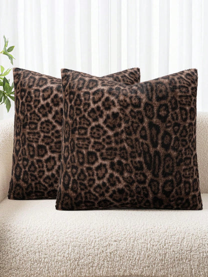 1pc Vintage Leopard Print Plush Pillow Cover, Suitable For Bedroom, Living Room, Sofa, Holiday Decor (Pillow Insert Not Included)