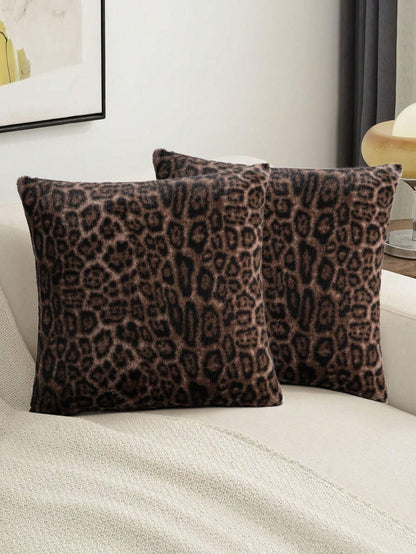 1pc Vintage Leopard Print Plush Pillow Cover, Suitable For Bedroom, Living Room, Sofa, Holiday Decor (Pillow Insert Not Included)
