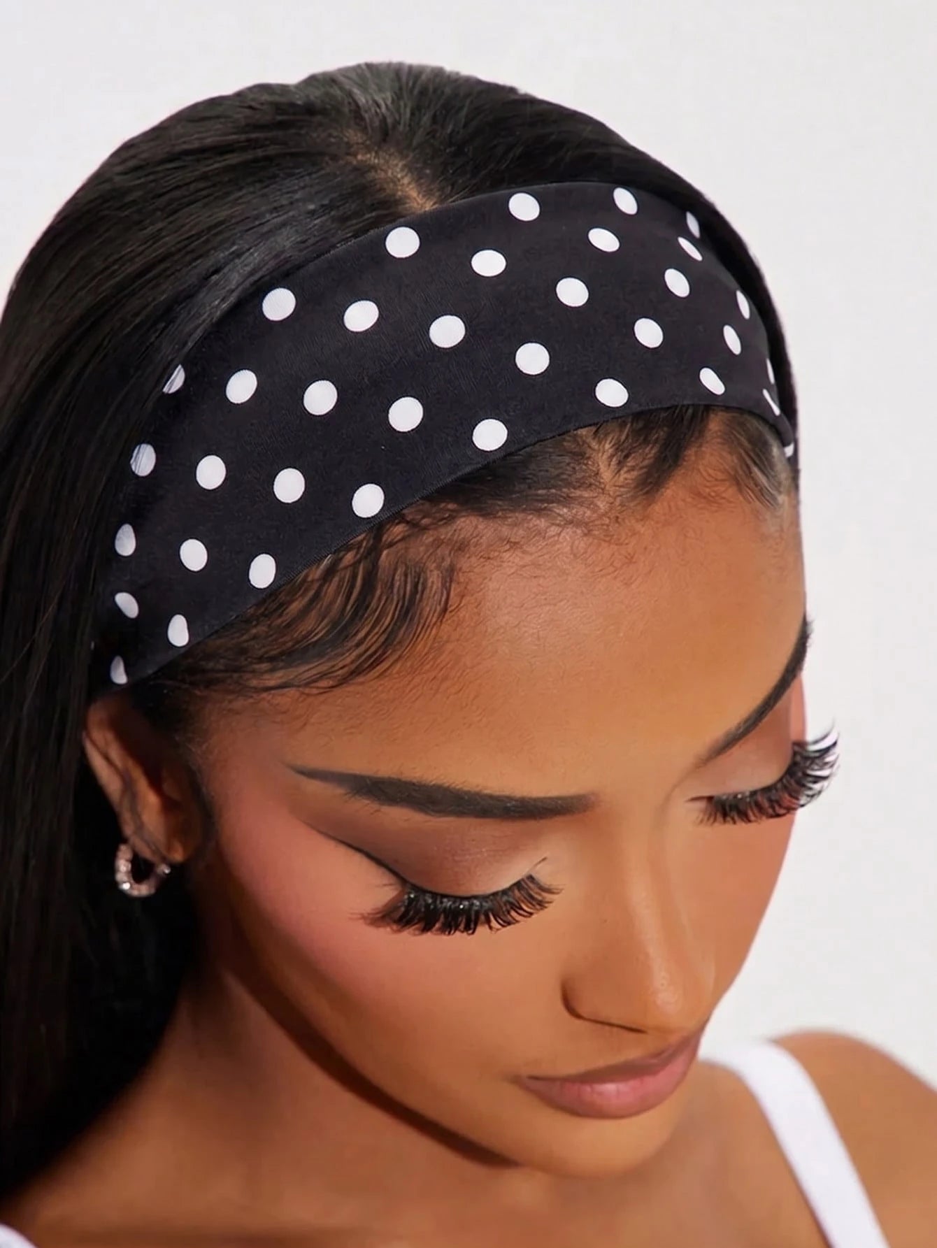 1pc Vintage Polka Dot Wide Headband For Women, French Style Black & White Elastic Hairband, Retro Girls Summer Hair Accessory, Aesthetic