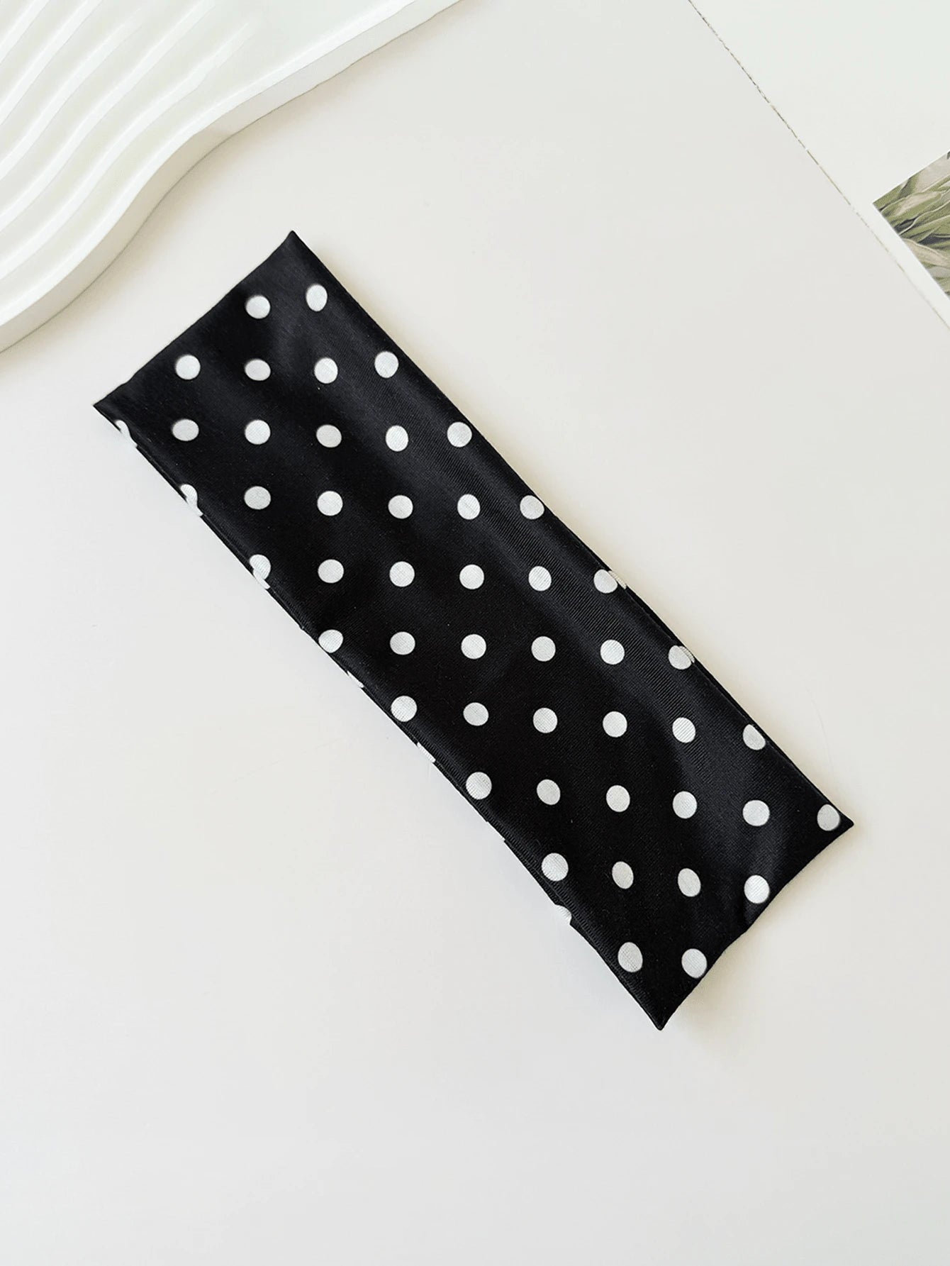 1pc Vintage Polka Dot Wide Headband For Women, French Style Black & White Elastic Hairband, Retro Girls Summer Hair Accessory, Aesthetic