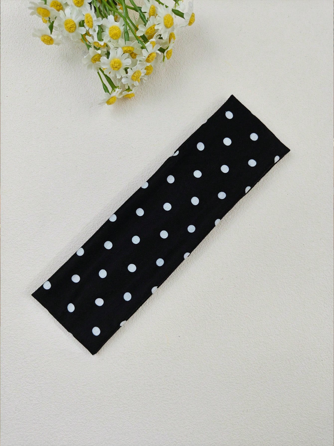 1pc Vintage Polka Dot Wide Headband For Women, French Style Black & White Elastic Hairband, Retro Girls Summer Hair Accessory, Aesthetic