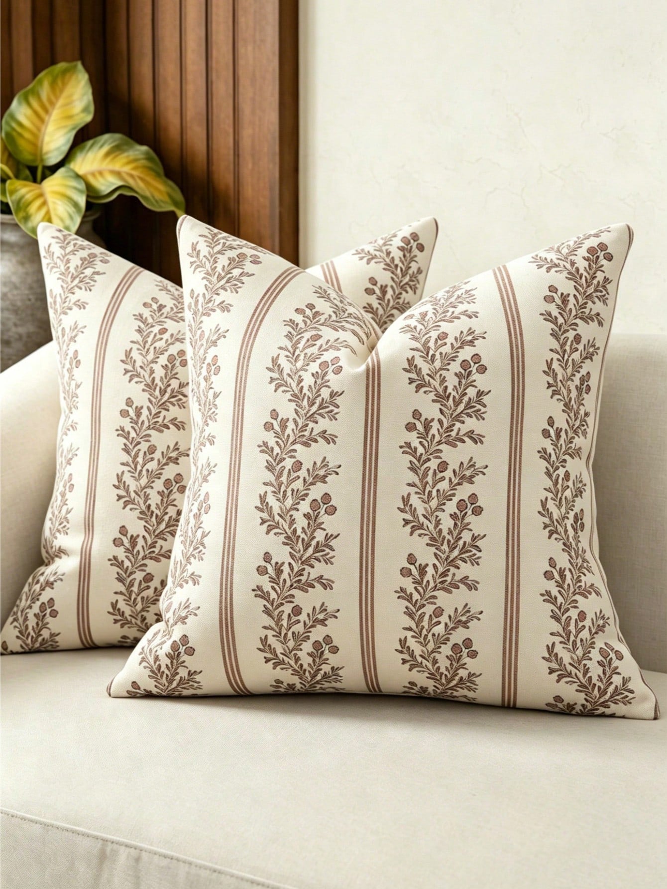 1pc Vintage Throw Pillow Covers, Striped Floral Pillow Cover Botanical Patterned Decorative Cushion Covers Modern Farmhouse Home Decor For Sofa Couch Bed Living Room
