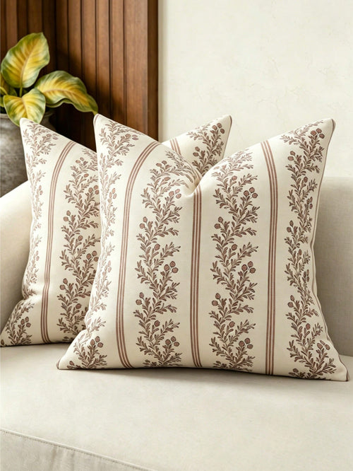 1pc Vintage Throw Pillow Covers, Striped Floral Pillow Cover Botanical Patterned Decorative Cushion Covers Modern Farmhouse Home Decor For Sofa Couch Bed Living Room