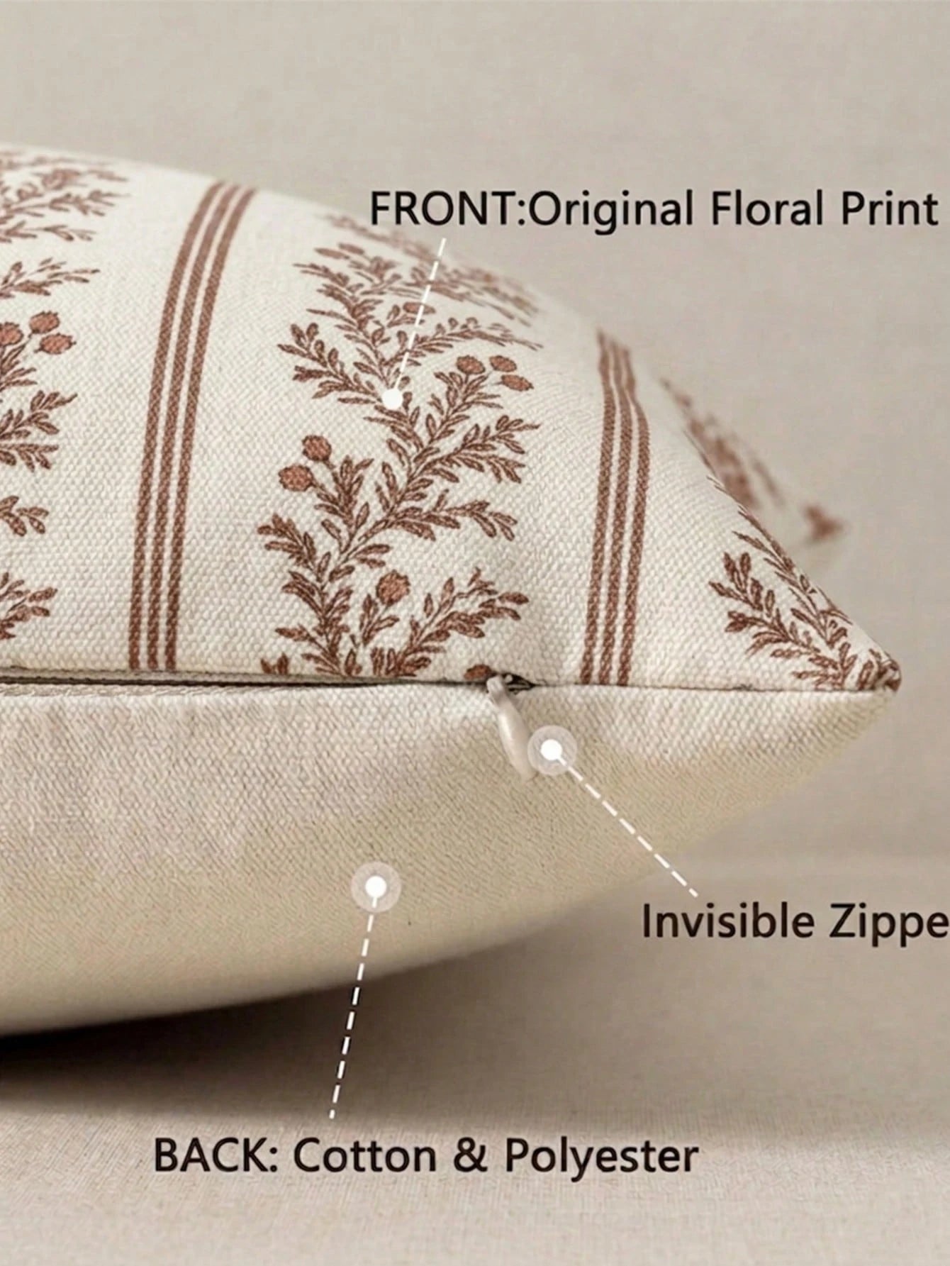 1pc Vintage Throw Pillow Covers, Striped Floral Pillow Cover Botanical Patterned Decorative Cushion Covers Modern Farmhouse Home Decor For Sofa Couch Bed Living Room