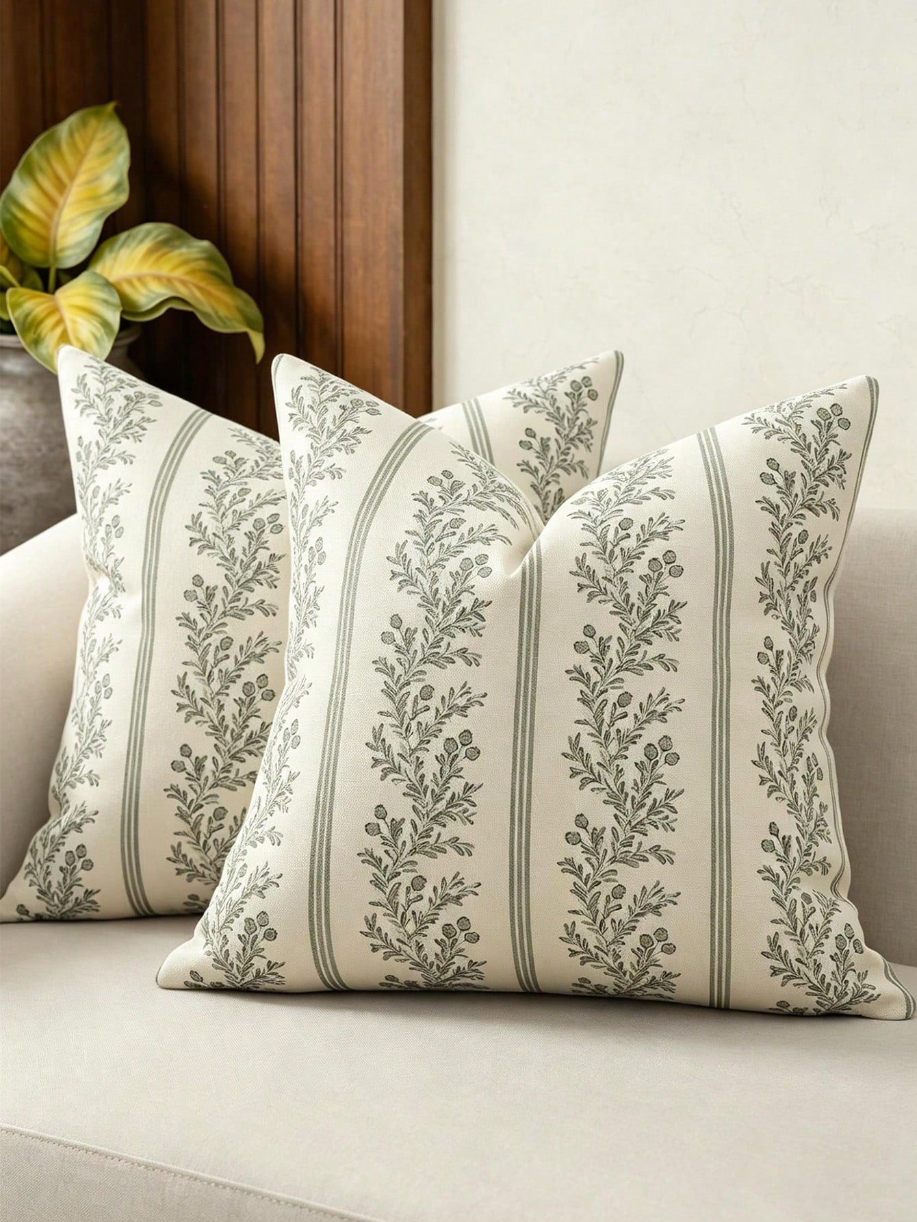 1pc Vintage Throw Pillow Covers, Striped Floral Pillow Cover Botanical Patterned Decorative Cushion Covers Modern Farmhouse Home Decor For Sofa Couch Bed Living Room