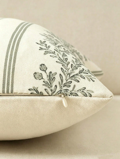 1pc Vintage Throw Pillow Covers, Striped Floral Pillow Cover Botanical Patterned Decorative Cushion Covers Modern Farmhouse Home Decor For Sofa Couch Bed Living Room