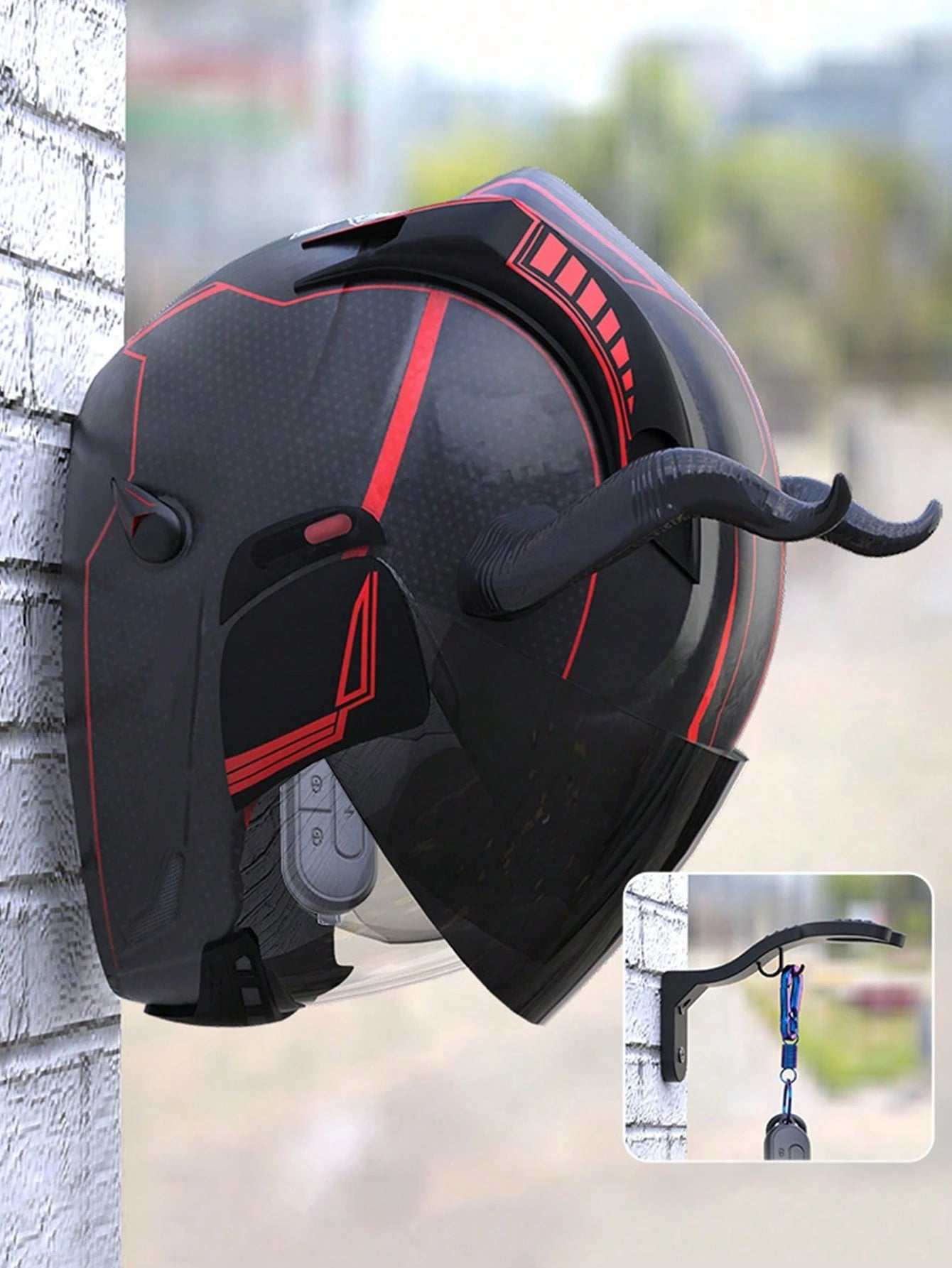 1PC Wall-Mounted Motorcycle Helmet Hook, Heavy-Duty Load-Bearing Electric Scooter Full Helmet Half Helmet Wall Hook, Built-In Small Hook For Keys, Motorcycle Helmet Storage Bracket