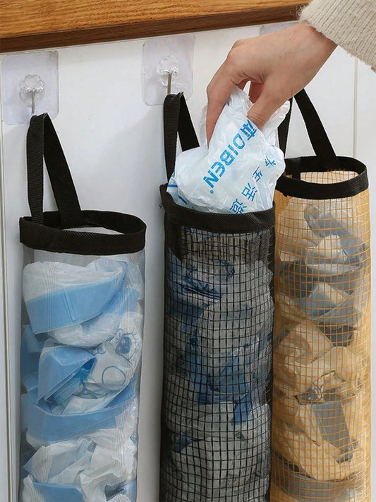 1pc Wall-Mounted Plastic Bag Dispenser Storage Rack, Garbage Bag Organizer, Kitchen Plastic Bag Hanging Holder, Multi-Functional Trash Bag Storage Bag, Breathable Net Bag Wall-Mounted Versatile Garbag