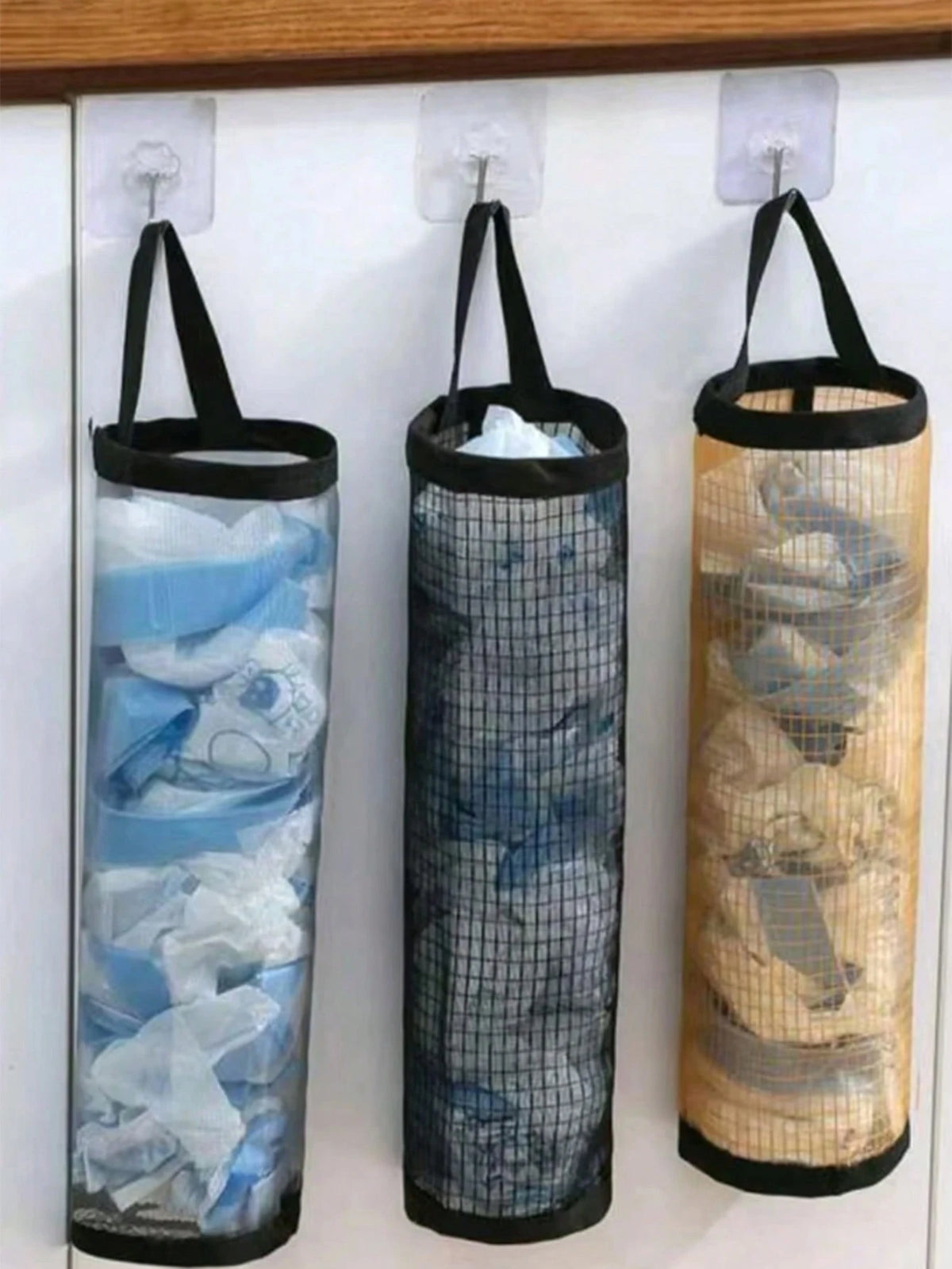 1pc Wall-Mounted Plastic Bag Dispenser Storage Rack, Garbage Bag Organizer, Kitchen Plastic Bag Hanging Holder, Multi-Functional Trash Bag Storage Bag, Breathable Net Bag Wall-Mounted Versatile Garbag