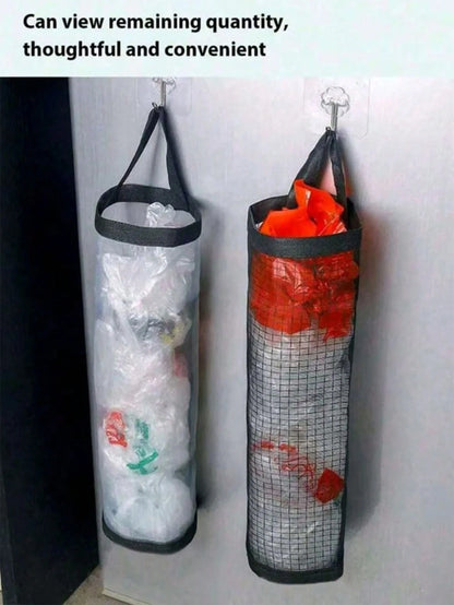 1pc Wall-Mounted Plastic Bag Dispenser Storage Rack, Garbage Bag Organizer, Kitchen Plastic Bag Hanging Holder, Multi-Functional Trash Bag Storage Bag, Breathable Net Bag Wall-Mounted Versatile Garbag