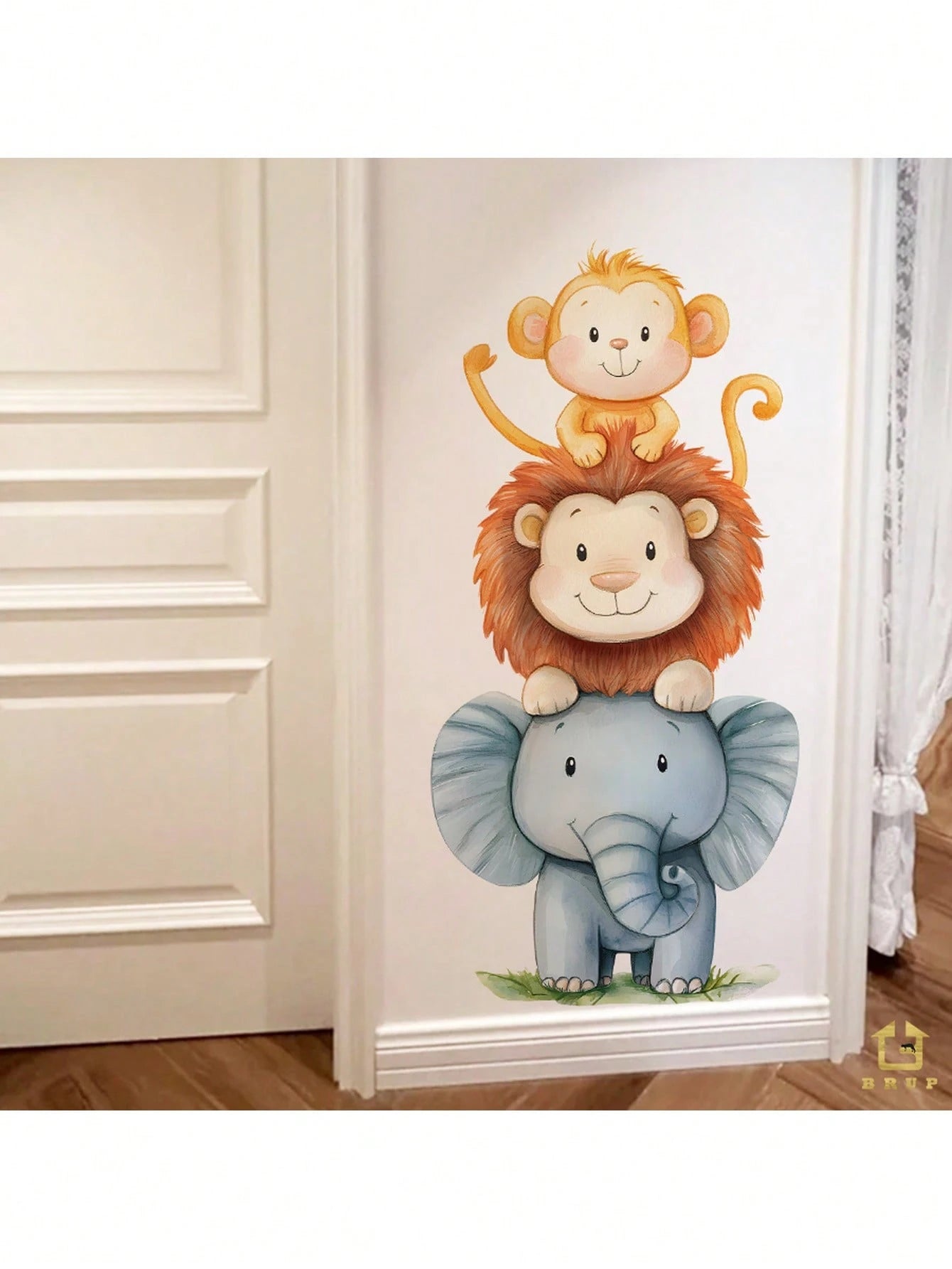 1pc Watercolor Cute Animal Wall Sticker- Elephant And Monkey Design- PVC Self-Adhesive Mural- Suitable For Game Room/Kids Room Decor, Living Room, Door, Kindergarten, Classroom, Home Decor & Gift
