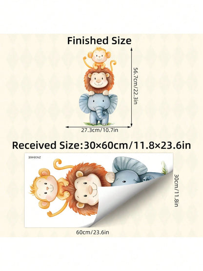 1pc Watercolor Cute Animal Wall Sticker- Elephant And Monkey Design- PVC Self-Adhesive Mural- Suitable For Game Room/Kids Room Decor, Living Room, Door, Kindergarten, Classroom, Home Decor & Gift